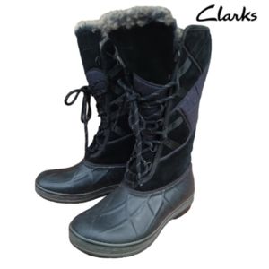 Clarks Thinsulate Outdoor Fur artic Eskimo Snow Boot Shoe Black Rubber Women 8
